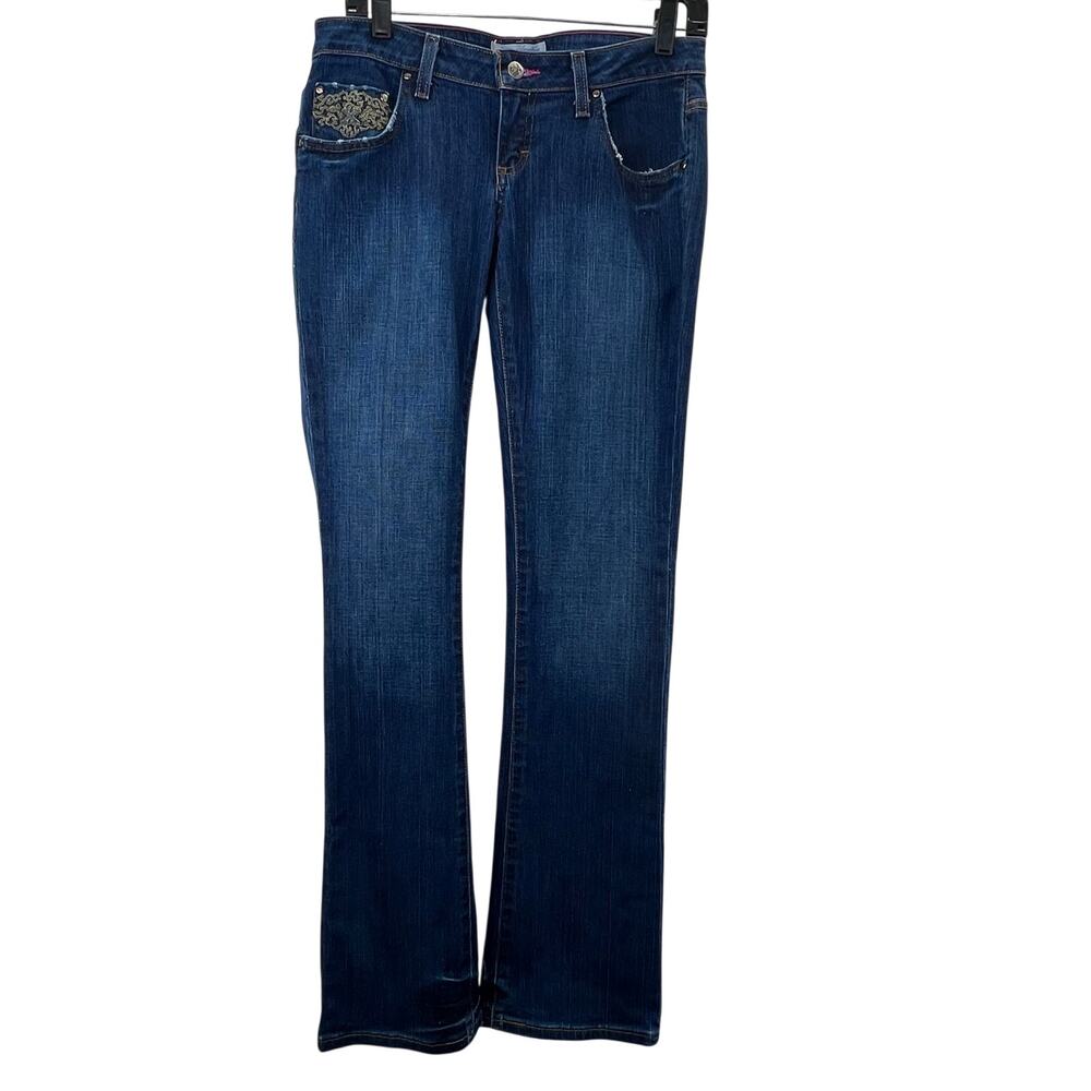 20X Houston Jeans 3/4 Women Lowest Rise Slim Fit Boot Blue 30x34 Embroidered